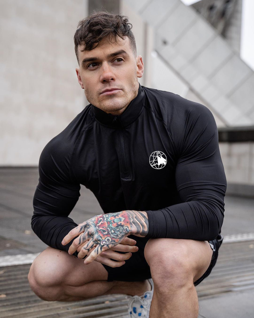 Men's Bodybuilding Sport Zipper Neck quick-drying T-shirt