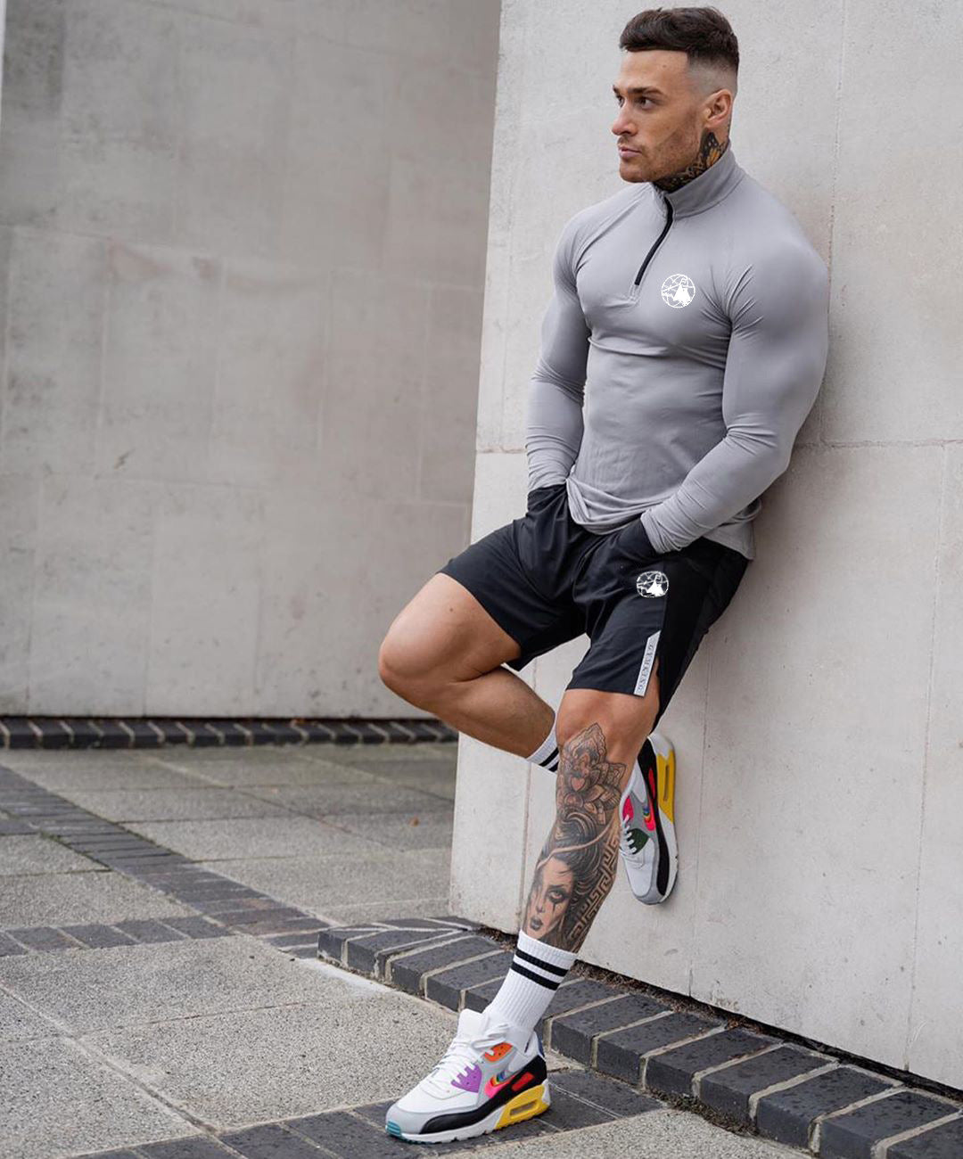 Men's Bodybuilding Sport Zipper Neck quick-drying T-shirt