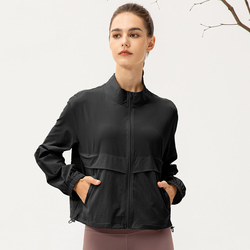 New outdoor sports windbreaker women's loose casual yoga wear zipper stand collar running fitness jacket 22617