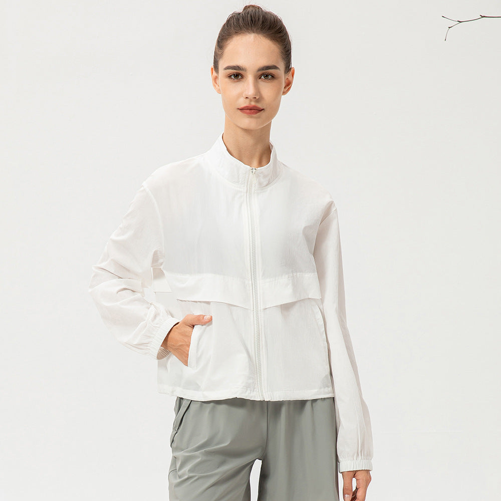 New outdoor sports windbreaker women's loose casual yoga wear zipper stand collar running fitness jacket 22617