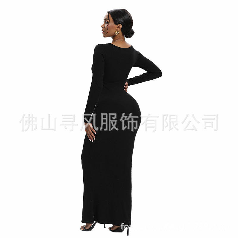 BUILT-IN CURVY SLIM TUMMY COMPRESSION SLIMMING LONG SLEEVE SHAPER DRESS