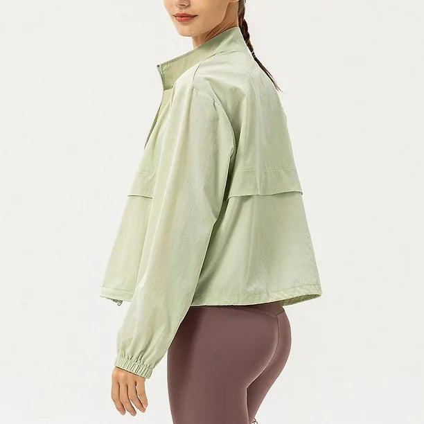 New outdoor sports windbreaker women's loose casual yoga wear zipper stand collar running fitness jacket 22617