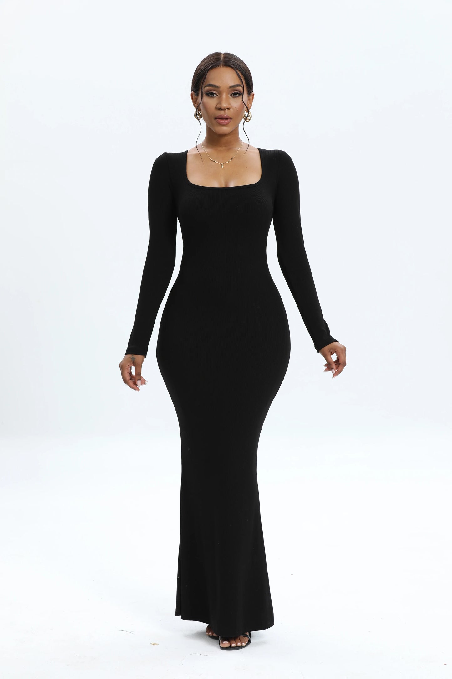 BUILT-IN CURVY SLIM TUMMY COMPRESSION SLIMMING LONG SLEEVE SHAPER DRESS