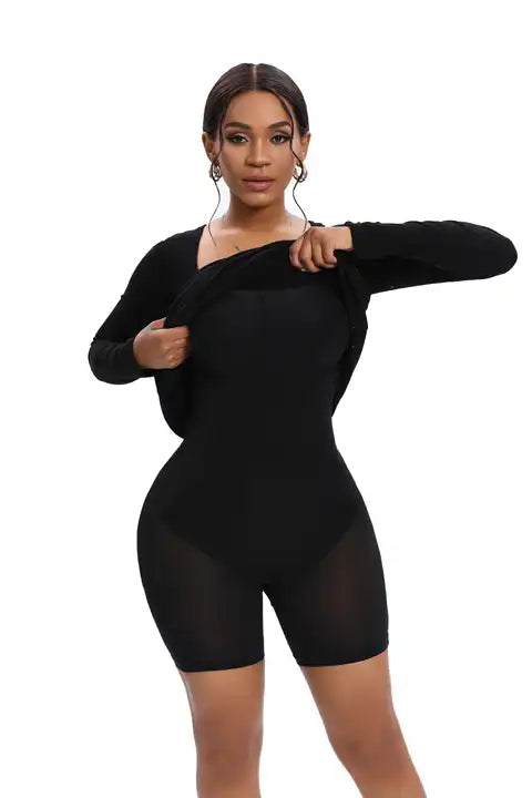 BUILT-IN CURVY SLIM TUMMY COMPRESSION SLIMMING LONG SLEEVE SHAPER DRESS
