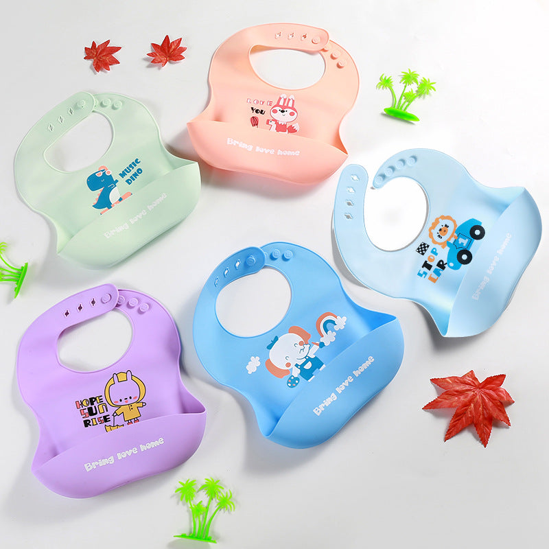 Baby Silicone Bib Baby Meal Waterproof Three-dimensional Meal Pocket Bib Kid Child Saliva Pocket Cartoon Custom