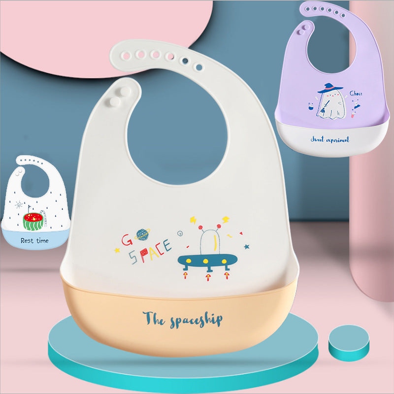 Baby Silicone Bib Baby Meal Waterproof Three-dimensional Meal Pocket Bib Kid Child Saliva Pocket Cartoon Custom