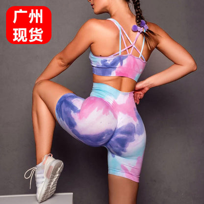 quick-drying Sports tie-dye bra and pants two-piece set