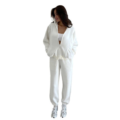 Women's Stand Collar Zipper Topo Trousers Casual Two Piece Tracksuit for Winter and Spring