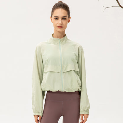 New outdoor sports windbreaker women's loose casual yoga wear zipper stand collar running fitness jacket 22617